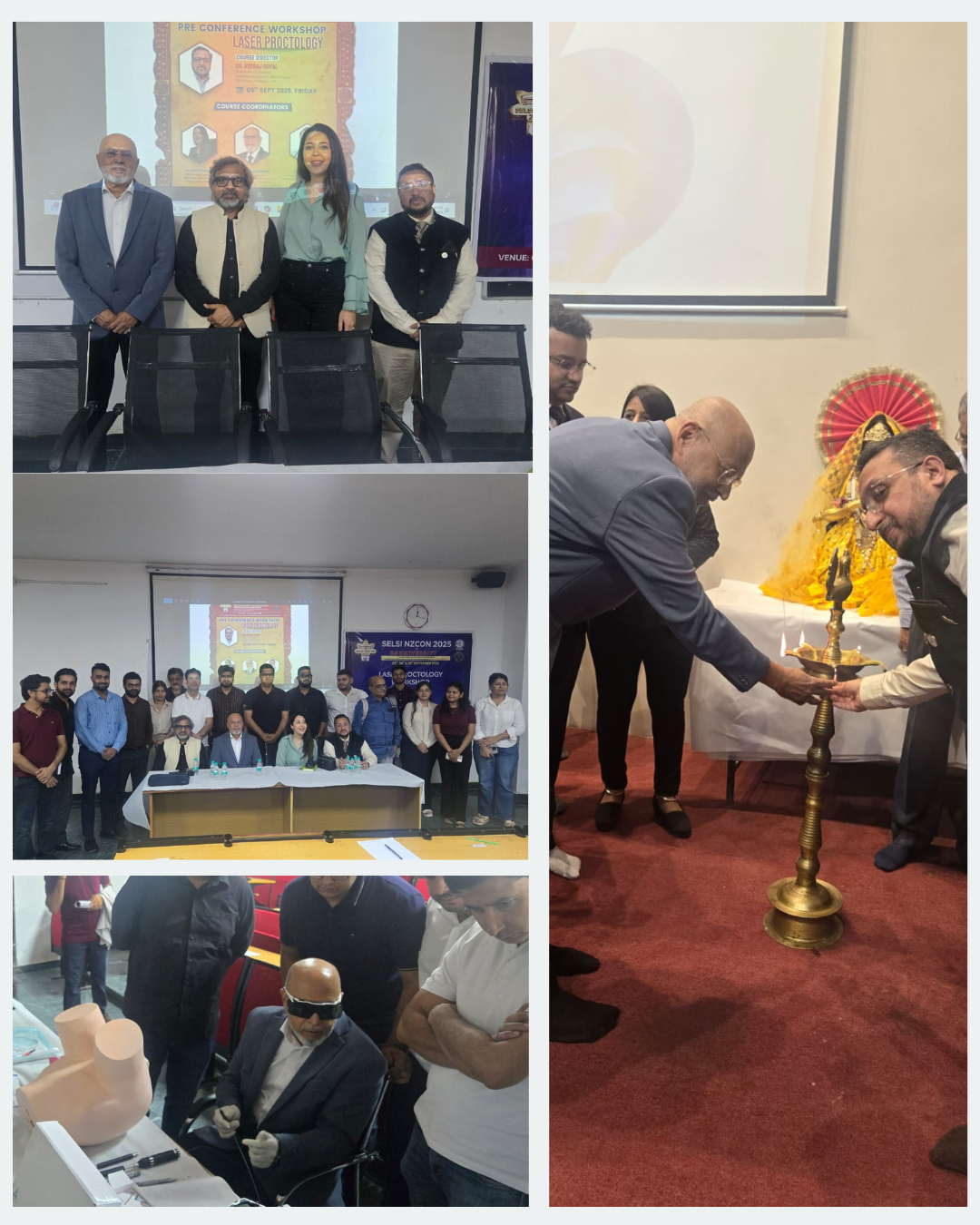 Dr Rajendra Sonavane demonstrating advanced laser piles surgery and sphincterotomy at SELSICON 2025, Bharat Mandapam, New Delhi. Live surgical training for global surgeons. Honoured with the SELSI Fellowship for excellence in minimally invasive proctology.