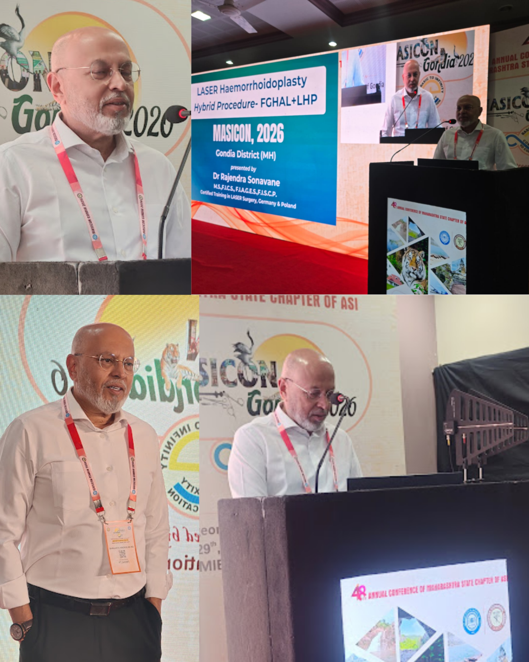 Dr Rajendra Sonavane demonstrating advanced laser piles surgery and sphincterotomy at MASICON 2026, Gondia, Maharashtra.